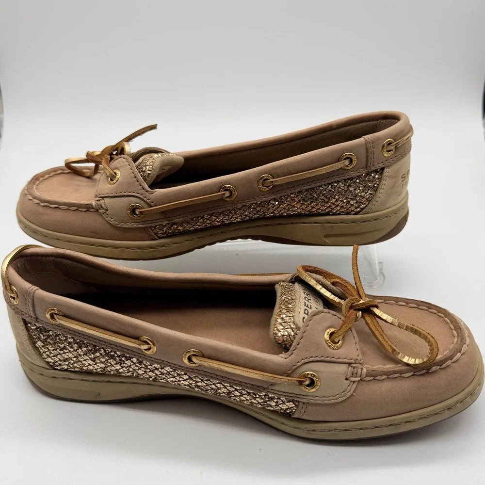 Sperry Top-Sider Angelfish Boat Shoes Women's 7.5M Tan Gold Glitter Leather